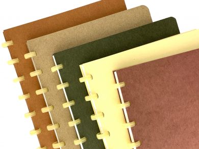 Bio style notebooks with recycled covers, bio-degradable discs and white 90gsm paper